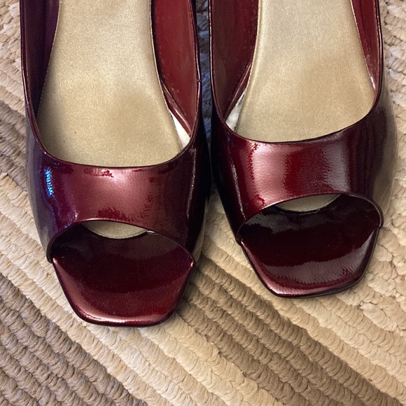 Ruby red, Peep toe stiletto pumps - Picture 3 of 7